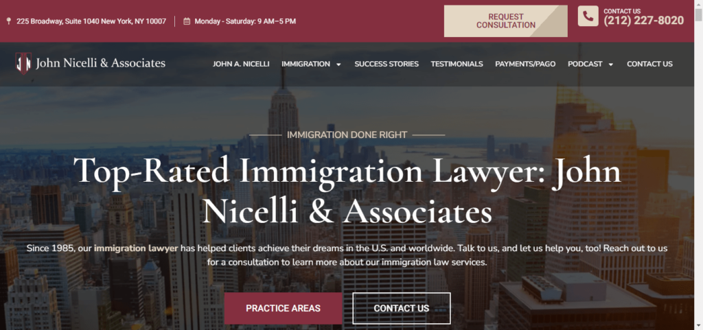 50 Best Immigration Attorney Website Designs 16 John Nicelli Associates